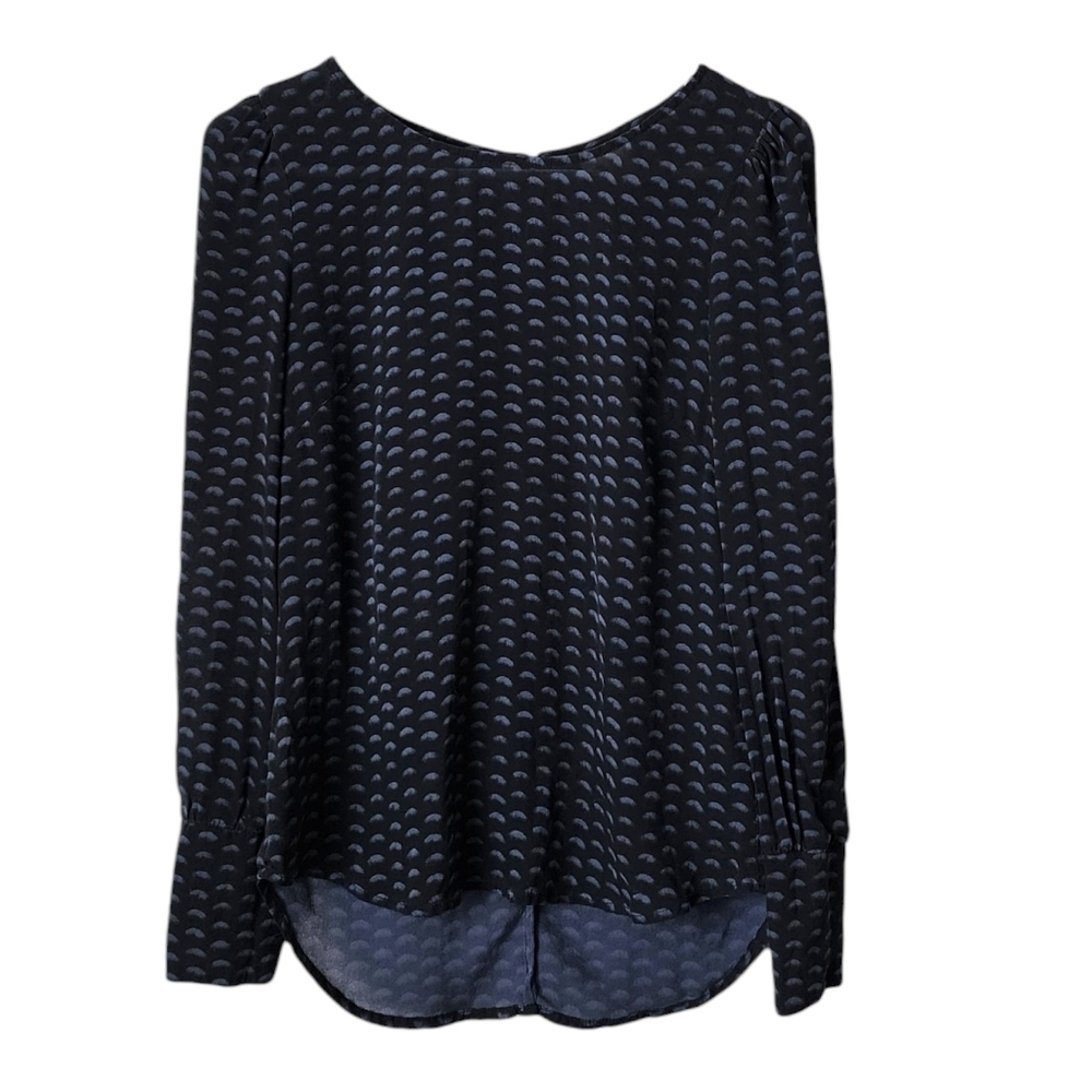 PBO silk geometric moody dark blouse silver bird skull buttons size‎ 2
